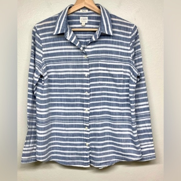 J Crew Womens Perfect Shirt Striped Button Down Shirt Size M - Picture 1 of 8